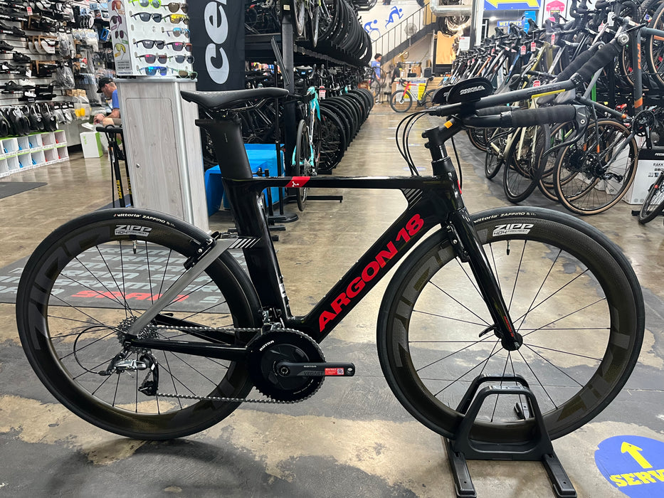 Argon 18 E-117 Tri SRAM Force 22 w/ZIPP 404 Firecrest Wheels - Silver Rabbit Black Gloss