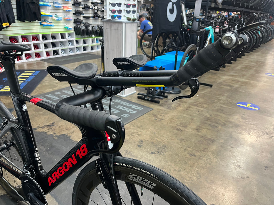 Argon 18 E-117 Tri SRAM Force 22 w/ZIPP 404 Firecrest Wheels - Silver Rabbit Black Gloss