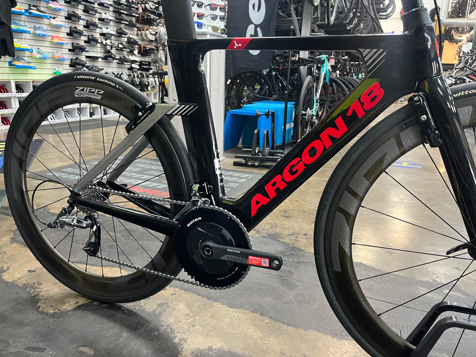 Argon 18 E-117 Tri SRAM Force 22 w/ZIPP 404 Firecrest Wheels - Silver Rabbit Black Gloss