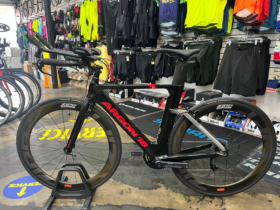 Argon 18 E-117 Tri SRAM Force 22 w/ZIPP 404 Firecrest Wheels - Silver Rabbit Black Gloss